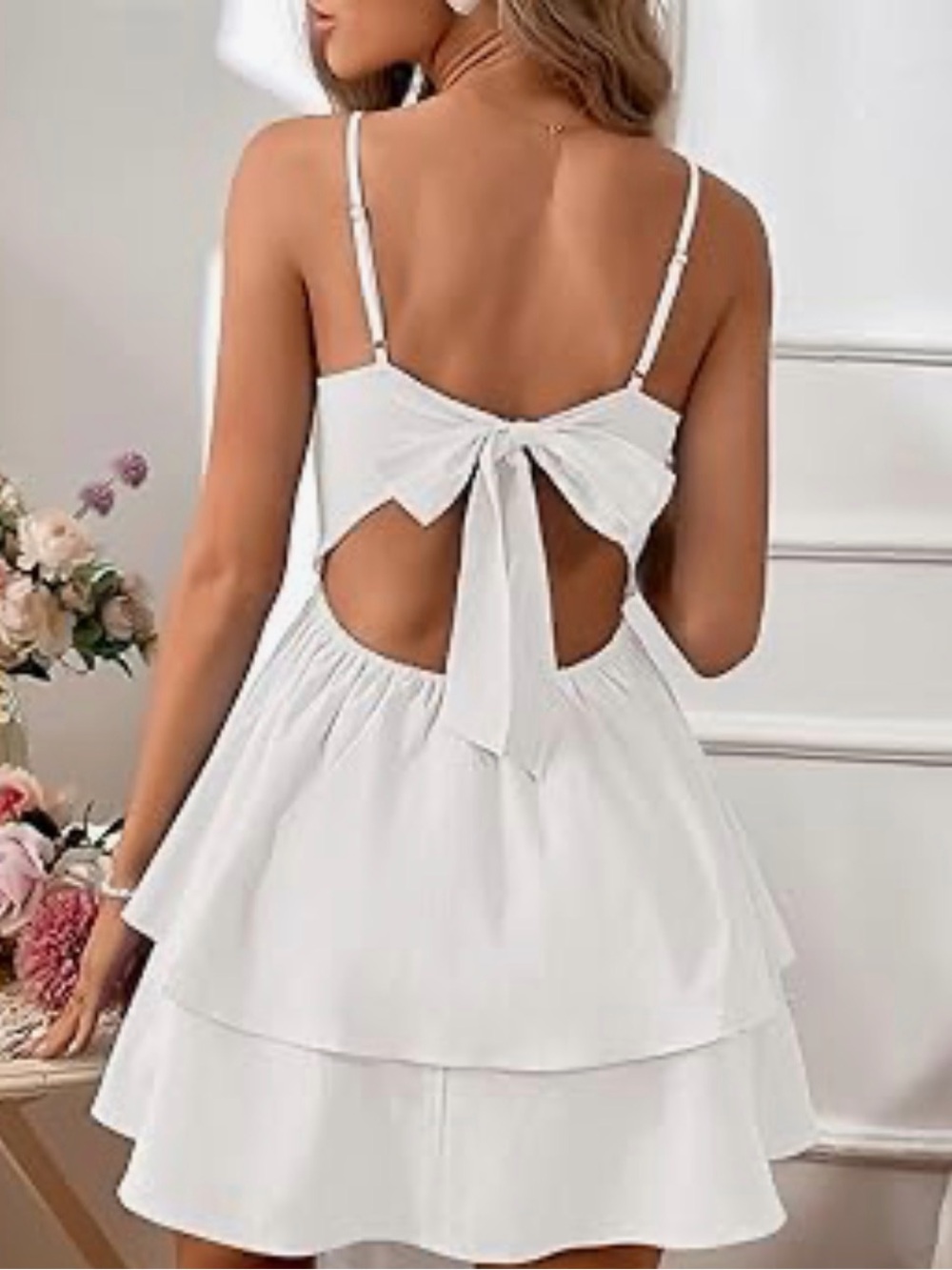 White Sundress with Spaghetti Straps & Bow Tie Back - Picture 4 of 4